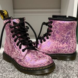 Dr. Martens Shiny Pink/Purple Combat Boots (Toddler Girls)